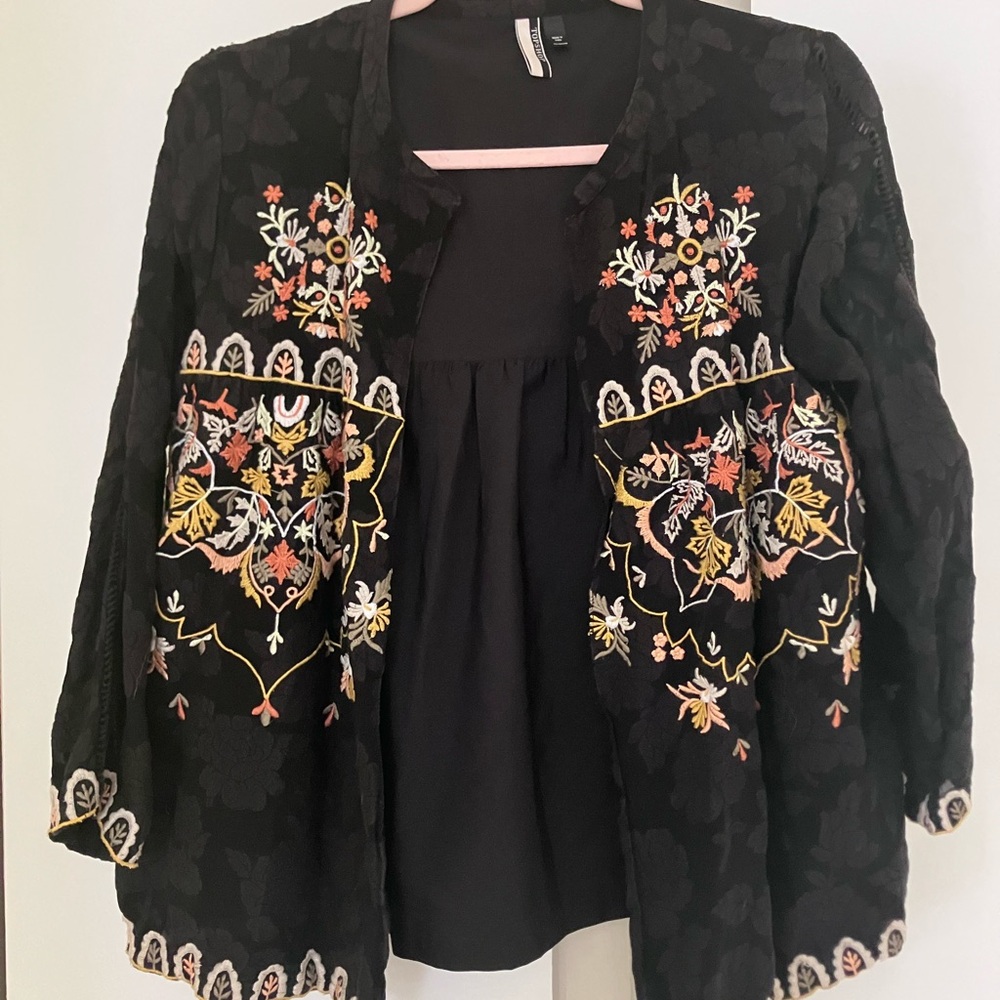 Topshop Black Embroidered Blazer